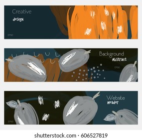Roughly drawn plums light gray banner set.Hand drawn textures creative abstract design. Website header social media advertisement sale brochure templates. Isolated on layer