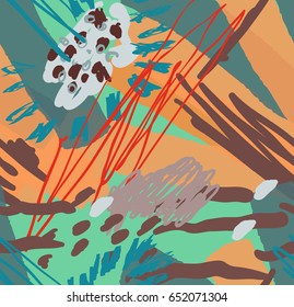Roughly drawn spring flowers and seeds.Abstract seamless pattern. Universal bright background for greeting cards, invitations. Had drawn ink and marker watercolor texture.