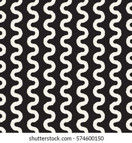 Roughly Drawn Wavy Stripes Stylish Graphic Texture. Abstract Geometric Background Design. Vector Seamless Black and White Pattern.