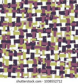 Roughly painted mottled fabric. Checkered grunge fashionable camouflage. Seamless texture.