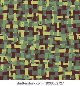 Roughly painted mottled fabric. Checkered grunge fashionable camouflage. Seamless texture.