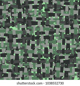 Roughly painted mottled fabric. Checkered grunge fashionable camouflage. Seamless texture.