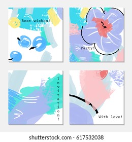 Roughly sketched flower blue with scribbles texture.Hand drawn creative invitation greeting cards. Poster, placard, design templates. Anniversary, Birthday, wedding, party cards . Isolated on layer.