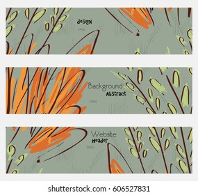 Roughly sketched trees and grass orange green banner set.Hand drawn textures creative abstract design. Website header social media advertisement sale brochure templates. Isolated on layer