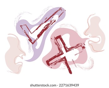 Roughness A004_quarrel with cross and tick frame shows the right and wrong situation vector illustration graphic EPS 10