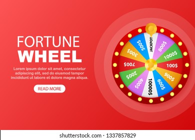 Roulette 3d fortune. Wheel fortune for game and win jackpot. Online casino concept. Internet casino marketing. Vector stock illustration.