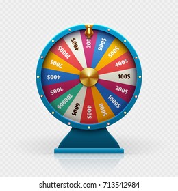 Roulette 3d fortune wheel isolated vector illustration for gambling background and lottery win concept. Wheel fortune for game and win jackpot