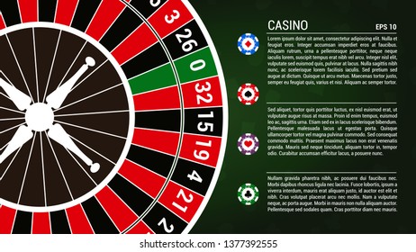 Roulette is a casino banner. Gambling abstract background. Banner roulette casino and chips with a place under the text
