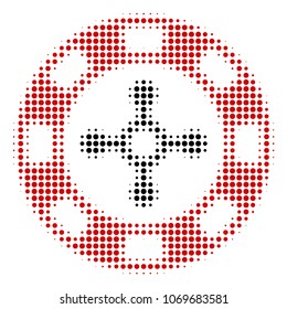 Roulette Casino Chip halftone vector pictogram. Illustration style is dotted iconic Roulette Casino Chip icon symbol on a white background. Halftone matrix is round points.