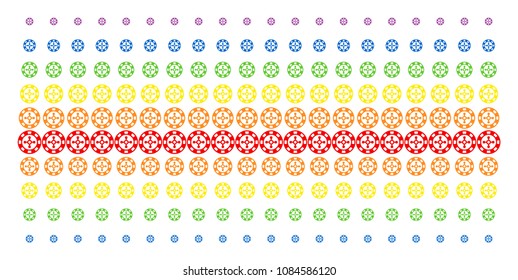Roulette Casino Chip icon spectrum halftone pattern. Vector pictograms organized into halftone matrix with vertical spectral gradient. Constructed for backgrounds, covers,