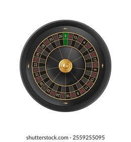 Roulette for casino and gambling games. Vector isolated realistic wooden wheel with numbers. Gambler entertainment and leisure fun, betting and winning money. Jackpot and lottery, take risk