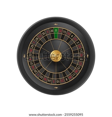 Roulette for casino and gambling games. Vector isolated realistic wooden wheel with numbers. Gambler entertainment and leisure fun, betting and winning money. Jackpot and lottery, take risk