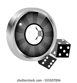 roulette casino machine and pair of dices over white background. vector illustration