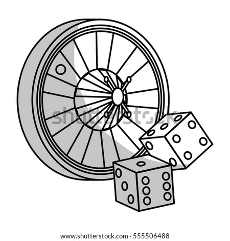 roulette casino machine and pair of dices over white background. vector illustration