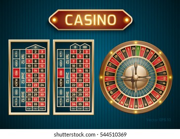 Roulette is a casino in retro style. Vector illustration of a game on a blue background