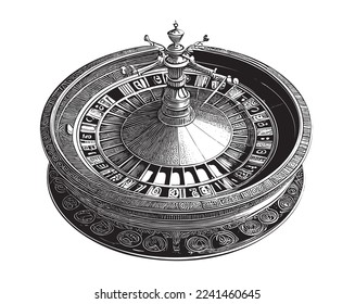 Roulette casino vintage sketch hand drawn Vector illustration.