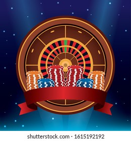 roulette and chips stacked betting game gambling casino banner vector illustration