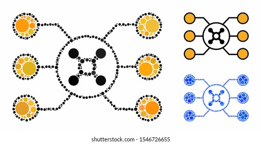 Roulette circuit composition of filled circles in various sizes and shades, based on roulette circuit icon. Vector filled circles are composed into blue composition.