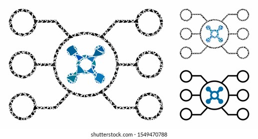Roulette circuit mosaic of bumpy pieces in variable sizes and color tones, based on roulette circuit icon. Vector trembly pieces are composed into mosaic.