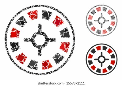 Roulette composition of bumpy items in various sizes and color tones, based on roulette icon. Vector abrupt elements are united into composition. Roulette icons collage with dotted pattern.