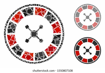 Roulette composition of humpy parts in various sizes and shades, based on roulette icon. Vector trembly parts are united into collage. Roulette icons collage with dotted pattern.