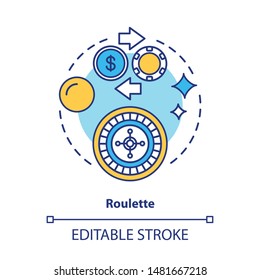 Roulette concept icon. Online gambling idea thin line illustration. Casino, game of chance. Betting, fortune wheel. Vegas entertainment. Vector isolated outline drawing. Editable stroke
