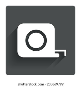 Roulette construction sign icon. Tape measure symbol. Gray flat square button with shadow. Modern UI website navigation. Vector
