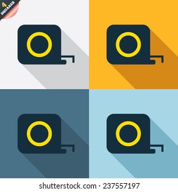 Roulette construction sign icon. Tape measure symbol. Four squares. Colored Flat design buttons. Vector