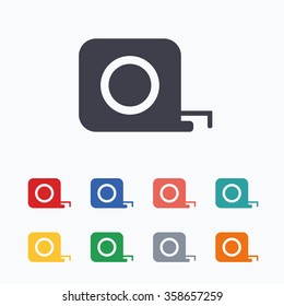 Roulette construction sign icon. Tape measure symbol. Colored flat icons on white background.