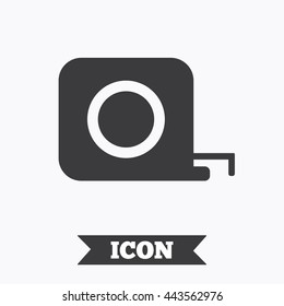 Roulette construction sign icon. Tape measure symbol. Graphic design element. Flat tape measure symbol on white background. Vector