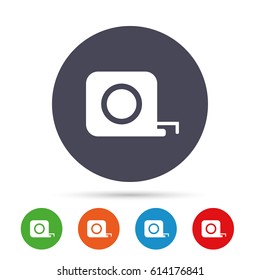 Roulette Construction Sign Icon. Tape Measure Symbol. Round Colourful Buttons With Flat Icons. Vector