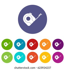 Roulette construction tool icons set in circle isolated flat vector illustration