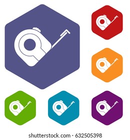 Roulette construction tool icons set hexagon isolated vector illustration