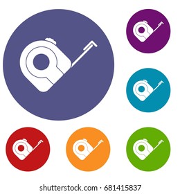 Roulette construction tool icons set in flat circle red, blue and green color for web