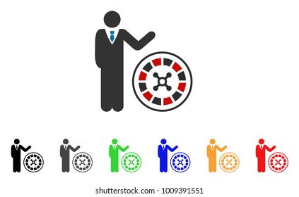 Roulette Croupier icon. Vector illustration style is a flat iconic roulette croupier symbol with grey, yellow, green, blue, red, black color variants. Designed for web and software interfaces.