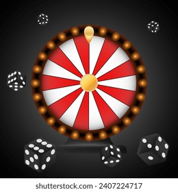 Roulette with dice line icon. Casino, excitement, game, poker, chips, bet, luck, money, winning, losing, risk, black, croupier, lottery, red, drum, fortune. Vector icons for business and advertising