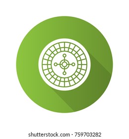 Roulette flat design long shadow glyph icon. Casino. Vector silhouette illustration