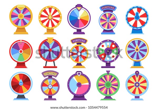 Roulette fortune spinning\
wheels flat icons casino money games - bankrupt or lucky vector\
elements. Set of fortune, wheel for casino, success game roulette\
illustration