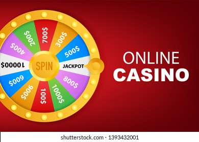 Roulette fortune. Wheel fortune for game and win jackpot. Online casino concept. Internet casino marketing. Vector illustration.