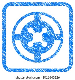 Roulette grainy textured icon inside rounded rectangle for overlay watermark imitations. Flat symbol with dust texture. Framed vector blue rubber seal stamp with grunge design of roulette.