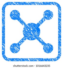 Roulette grainy textured icon inside rounded square for overlay watermark stamps. Flat symbol with unclean texture. Framed vector blue rubber seal stamp with grunge design of roulette.