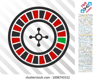 Roulette icon with 7 hundred bonus bitcoin mining and blockchain pictographs. Vector illustration style is flat iconic symbols designed for crypto currency apps.