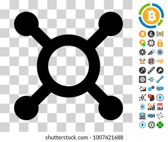 Roulette icon with bonus bitcoin mining and blockchain symbols. Vector illustration style is flat iconic symbols. Designed for crypto-currency software.