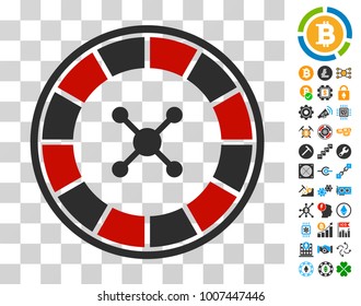 Roulette icon with bonus bitcoin mining and blockchain images. Vector illustration style is flat iconic symbols. Designed for bitcoin ui toolbars.