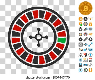 Roulette icon with bonus bitcoin mining and blockchain design elements. Vector illustration style is flat iconic symbols. Designed for cryptocurrency apps.