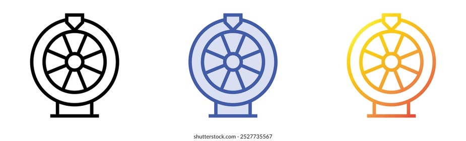 Icono de la ruleta. Lineal, relleno azul y diseño de estilo degradado aislado sobre fondo blanco