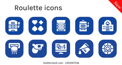 roulette icon set. 10 filled roulette icons.  Collection Of - Slot machine, Poker, Casino, Pistol, Gambling, Measure