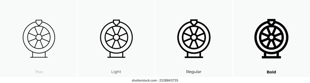 Icono de la ruleta. Diseño de estilo delgado, ligero, regular y audaz aislado sobre fondo blanco