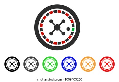 Roulette icon. Vector illustration style is a flat iconic roulette symbol with gray, yellow, green, blue, red, black color versions. Designed for web and software interfaces.