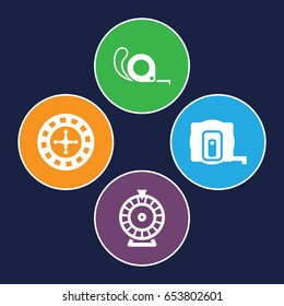 Roulette icons set. set of 4 roulette filled icons such as measure tape, roulette